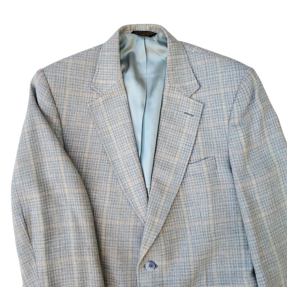 VTG Stafford Ivy Prep Blue Tweed Wool Plaid Check Sport Coat Blazer Jacket 42R - Picture 3 of 16